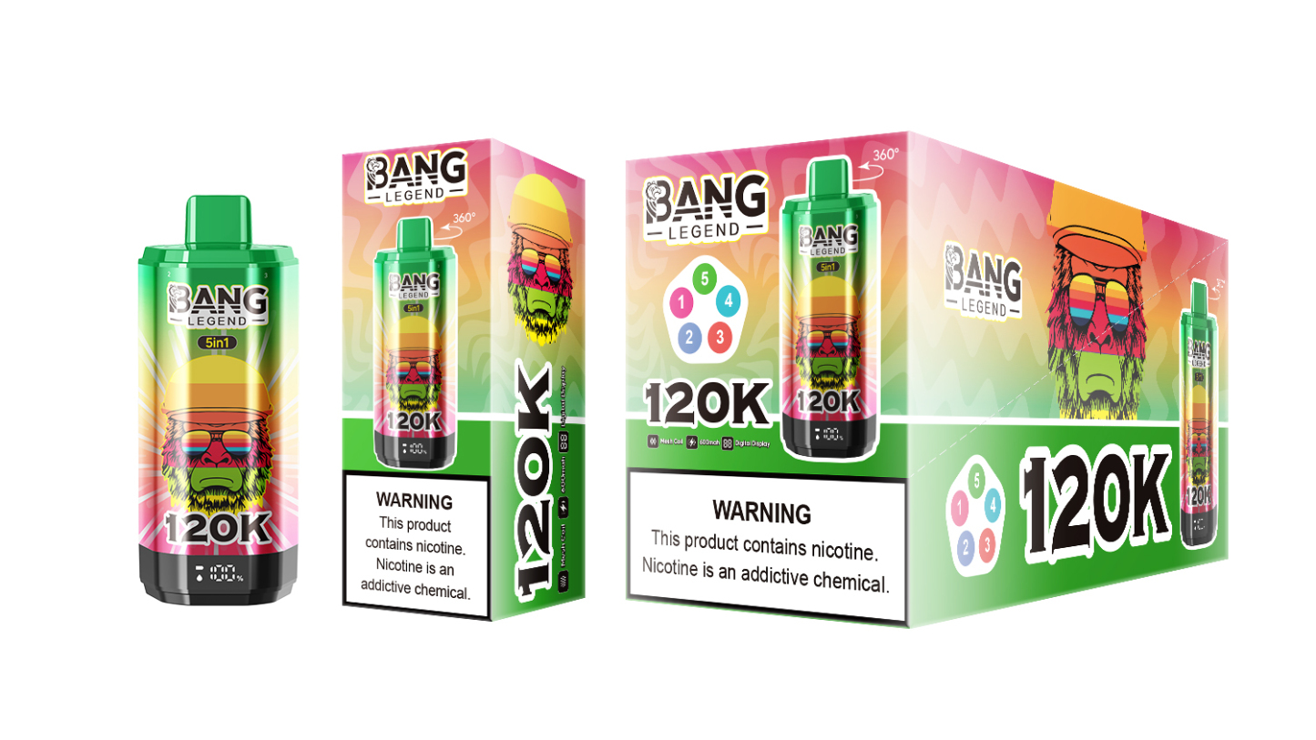 Bang Legend 120000 Puffs 5 in1 Flavor Disposable Vape - Strawberry Kiwi & Blueberry Watermelon & GUMMY BEAR & Blueberry Bubble Gum & Sour Mango Pineappl