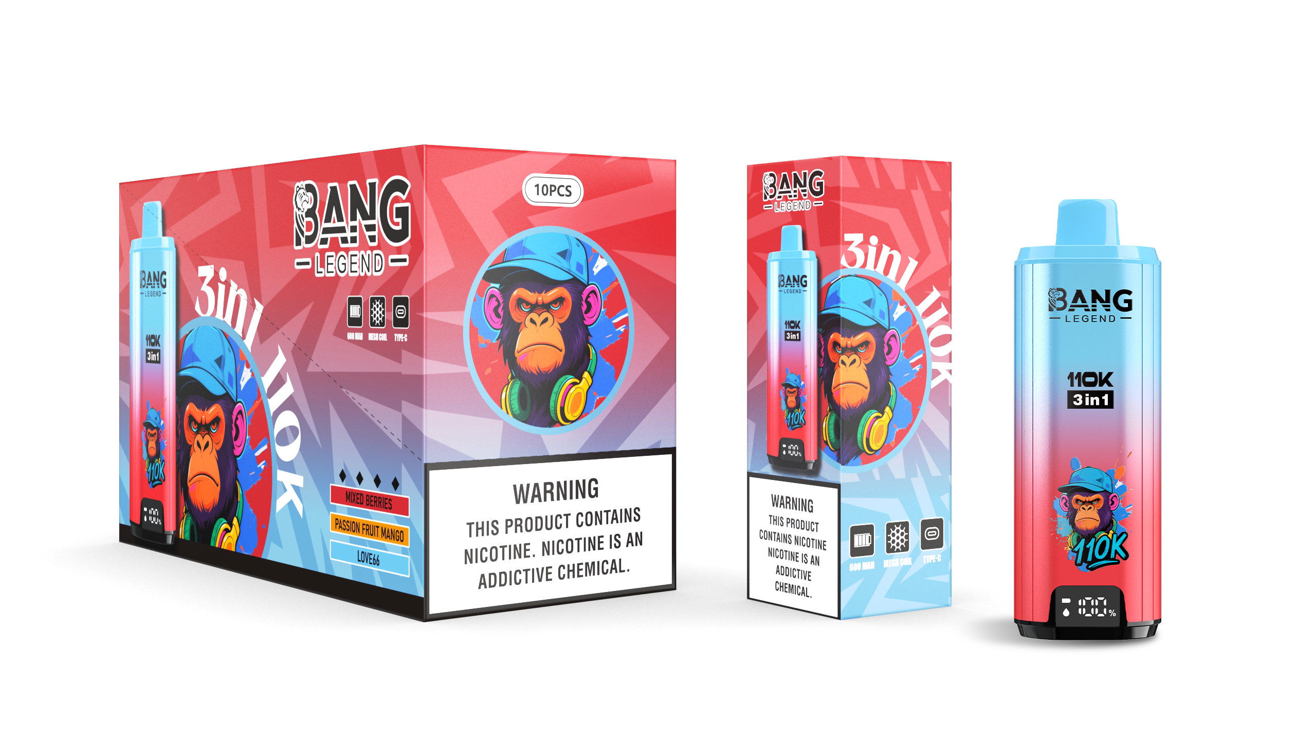 Bang Blaze 110000 Puffs 3 in1 Flavor Disposable Vape - Mixed Berries & Passion Fruit Mango & Love 66