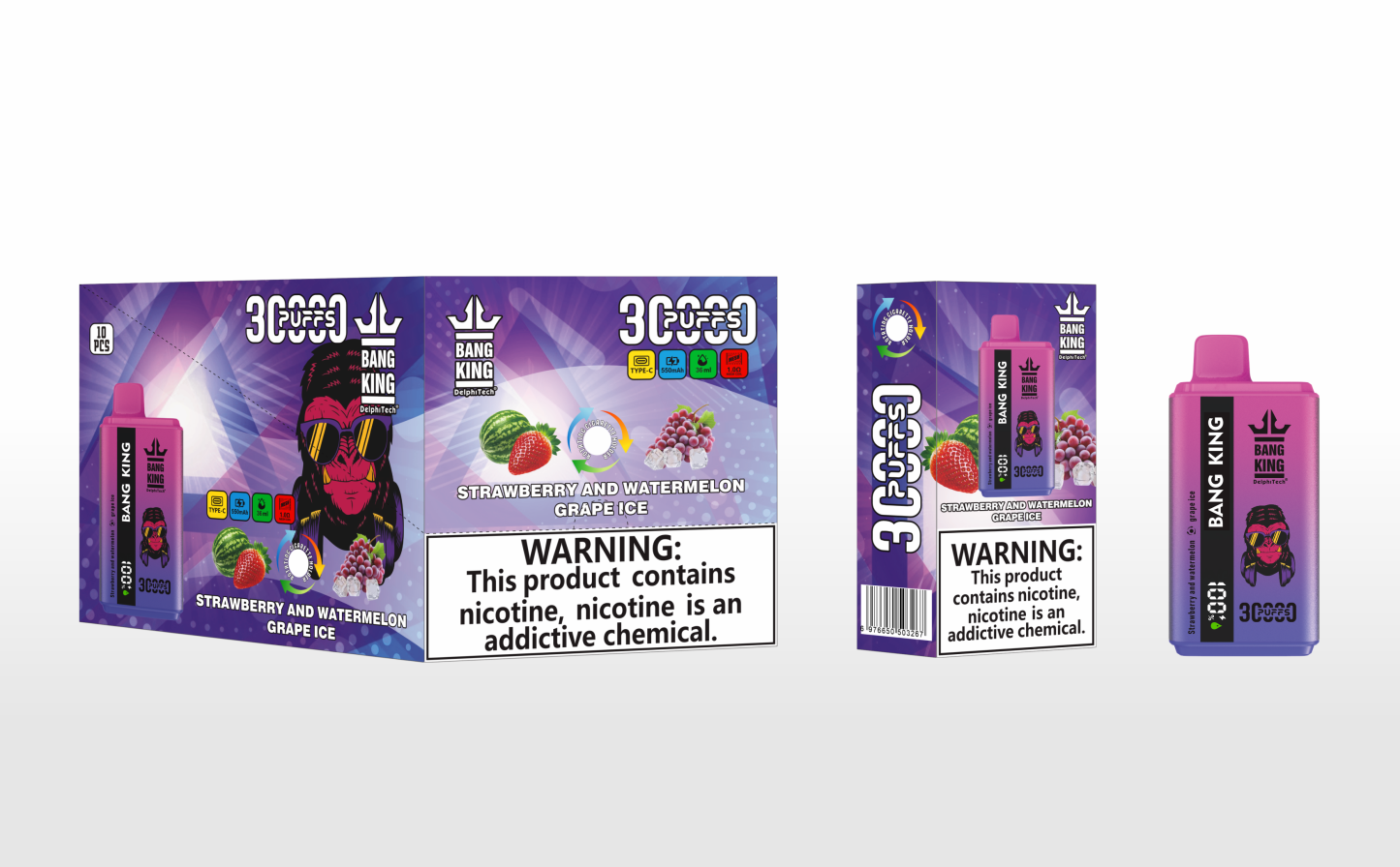 Bang King 30000 Puffs Disposable Vape - Strawberry And Watermelon & Grape Ice