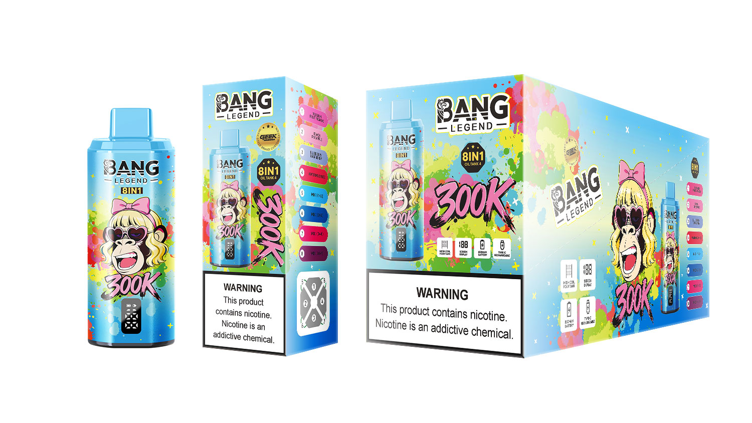Bang Legend 300000 Puffs  8in1 Flavor Disposable Vape - Passion Fruit Mango & Peach Pineapple & Blueberry Raspberry & Watermelon Ice