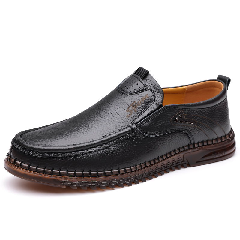 Slip-On Genuine Leather Loafers: Breathable Soft Calfskin, Cloud Cushion Sole for Driving & Business Casual