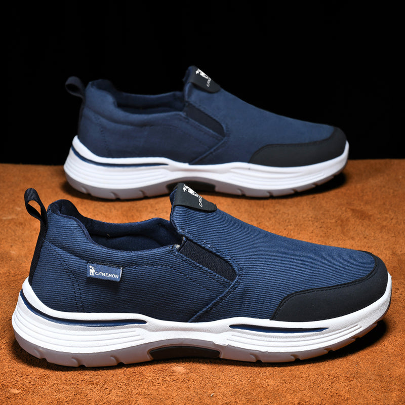 Men’s Slip-On Walking Shoes – Lightweight Cushioned Sole, Waterproof Mesh, Wide Toe Box, Arch Support & Non-Slip Traction