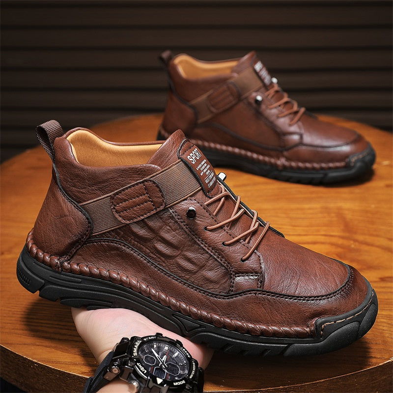 Mens Casual Leather Shoes Ankle Chukka Boots Slip On Lightweight Loafers