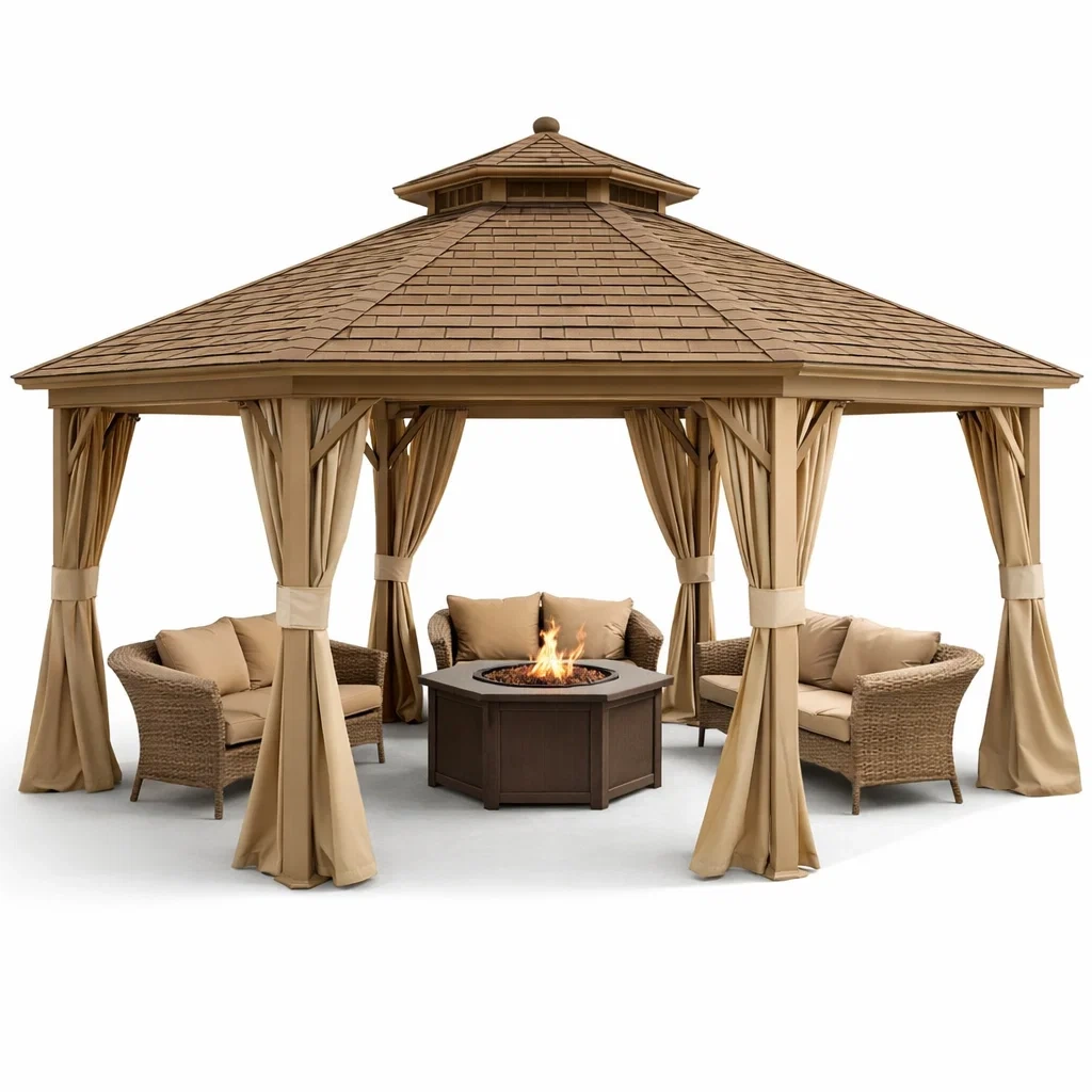 Outdoor Patio Gazebo Pavilion With Curtains-NestSolara