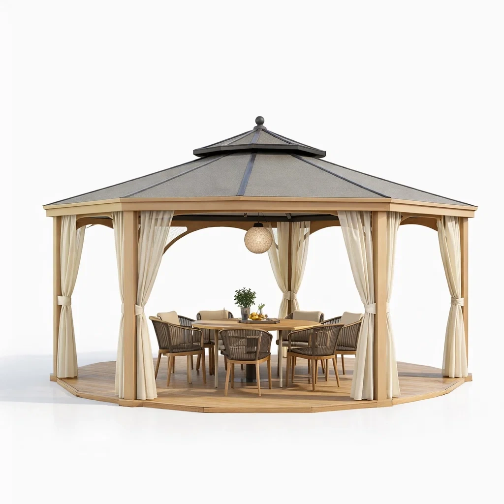 Aluminum Frame Patio Gazebo With Curtains-NestSolara