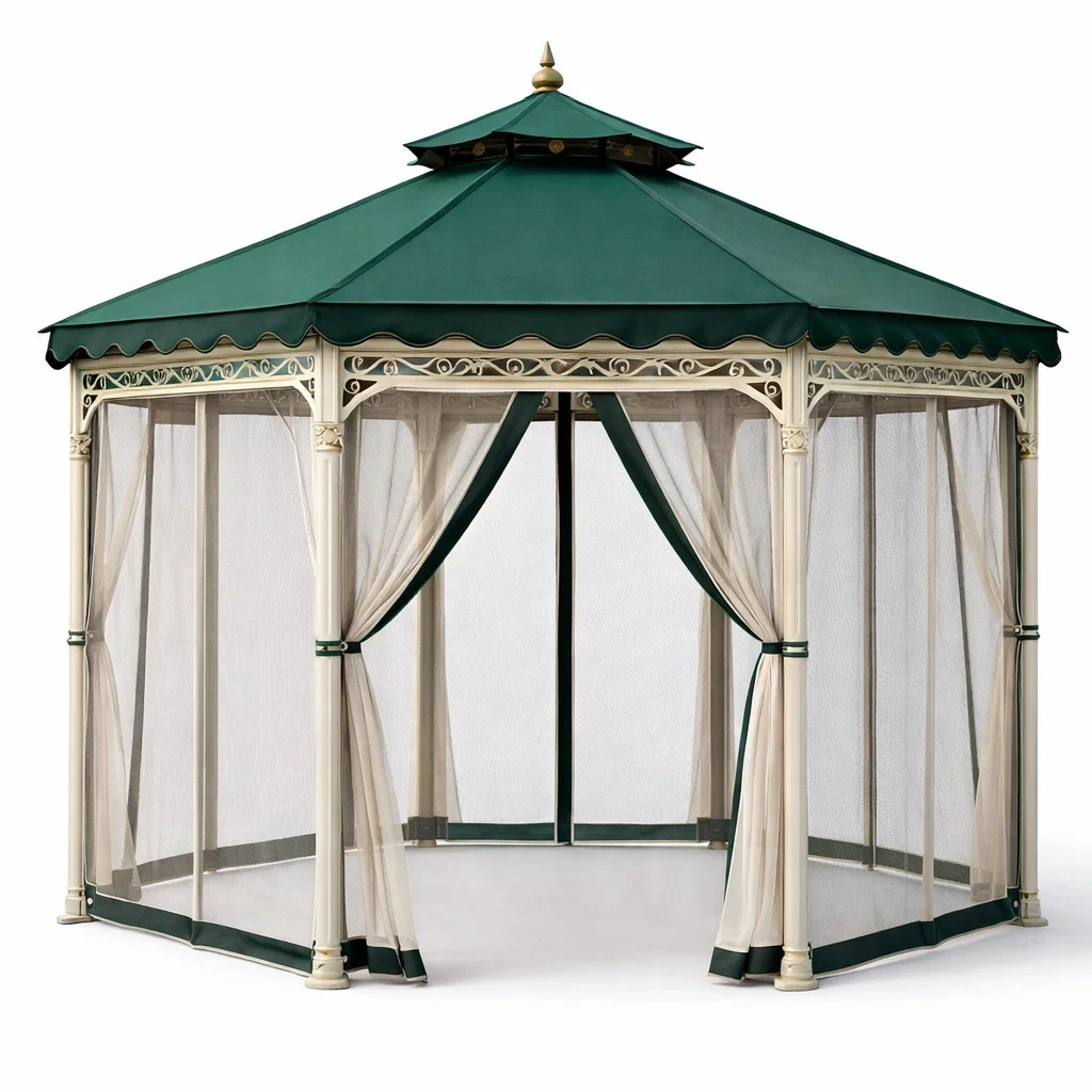 Classic Garden Metal Gazebo With Curtains-NestSolara