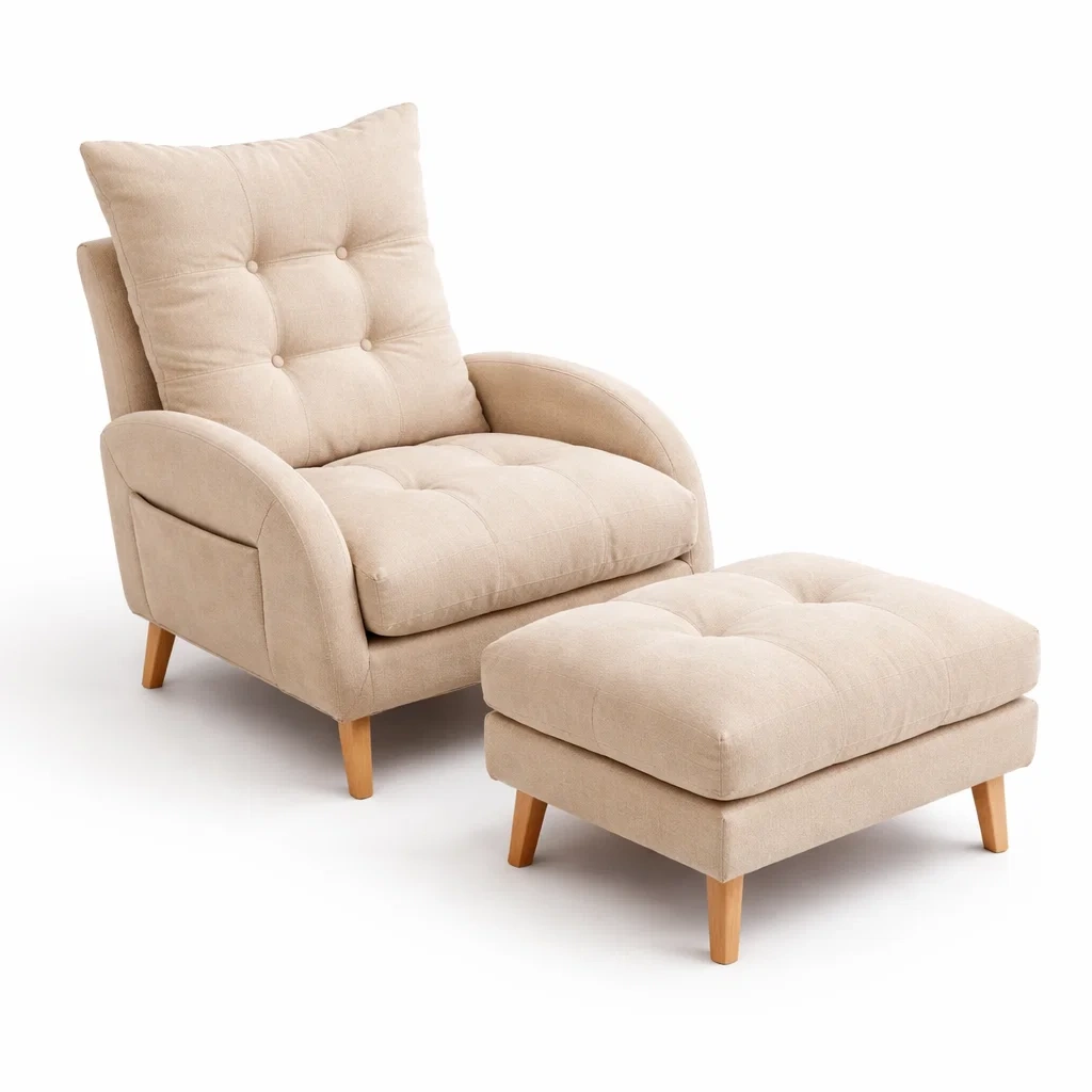 Fabric Accent Chair With Ottoman-NestSolara