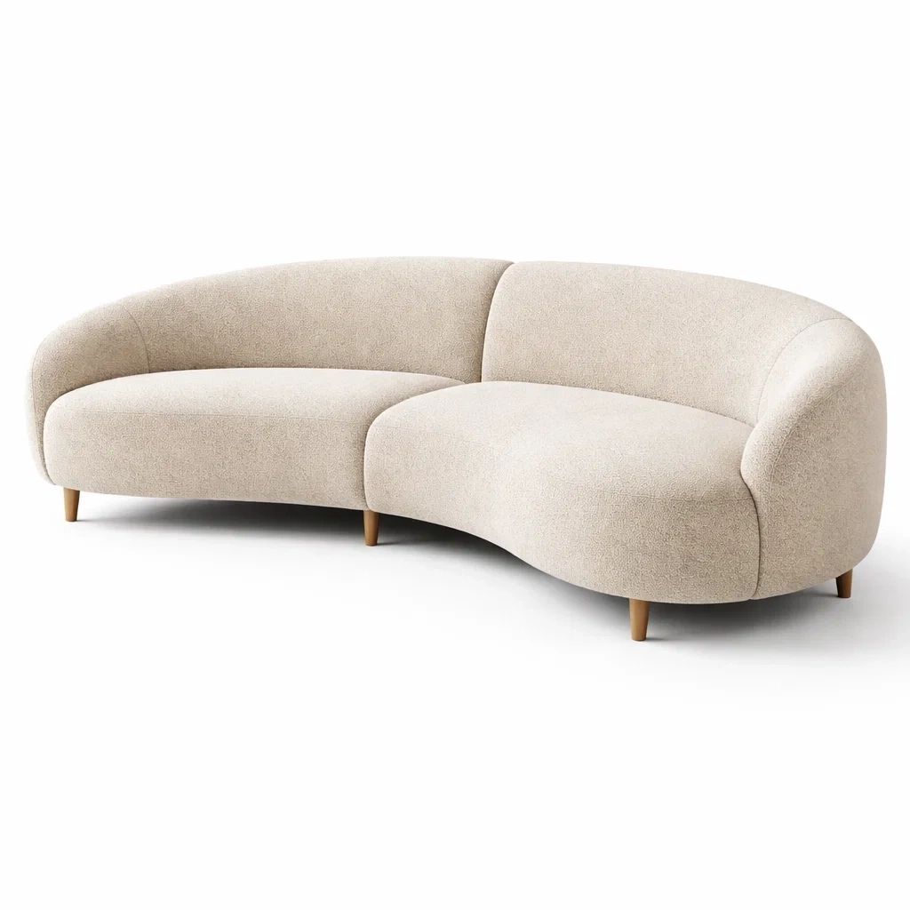 Curved Boucle Living Room Sofa-NestSolara