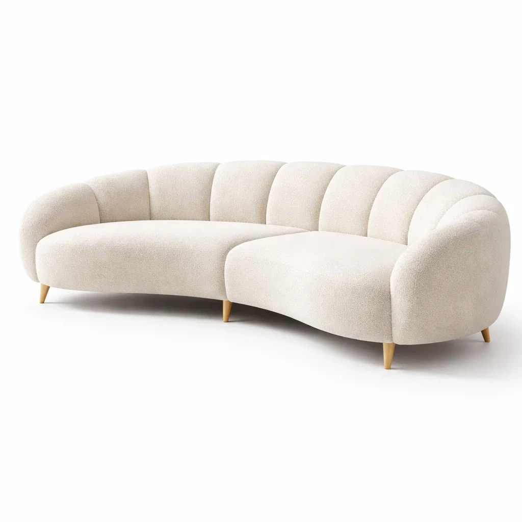Curved Boucle Designer Sofa-NestSolara