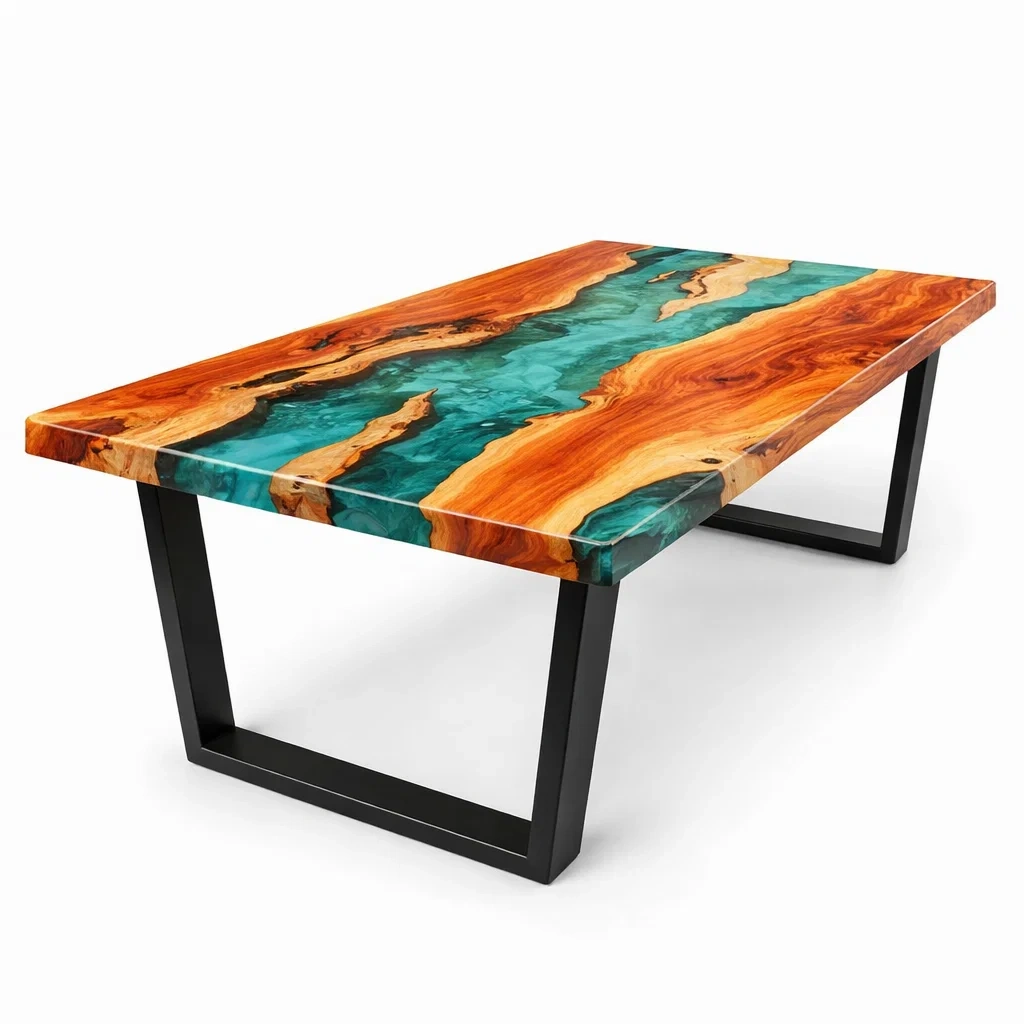 River Resin Wood Coffee Table-NestSolara