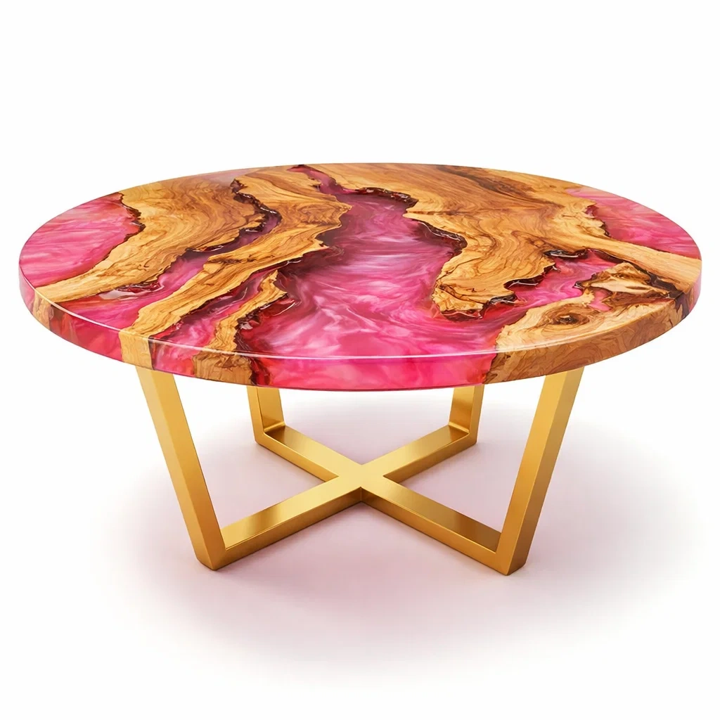 Round Resin Wood Coffee Table-NestSolara