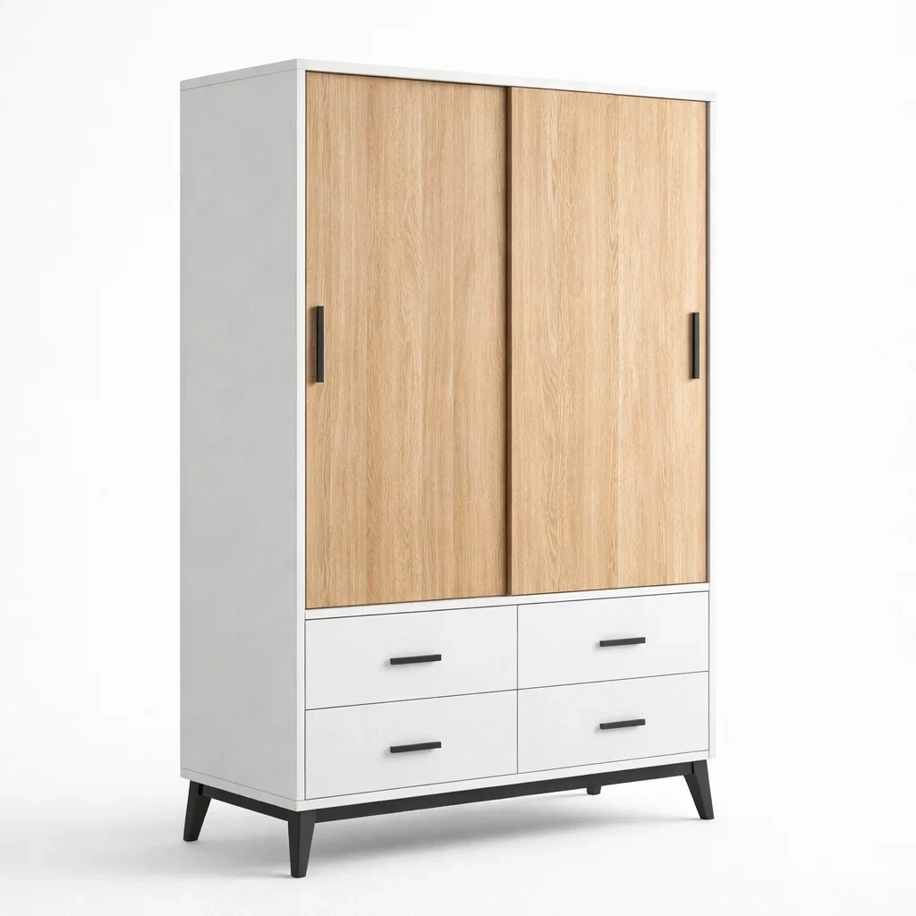 Modern Sliding Door Wardrobe With Drawers-NestSolara