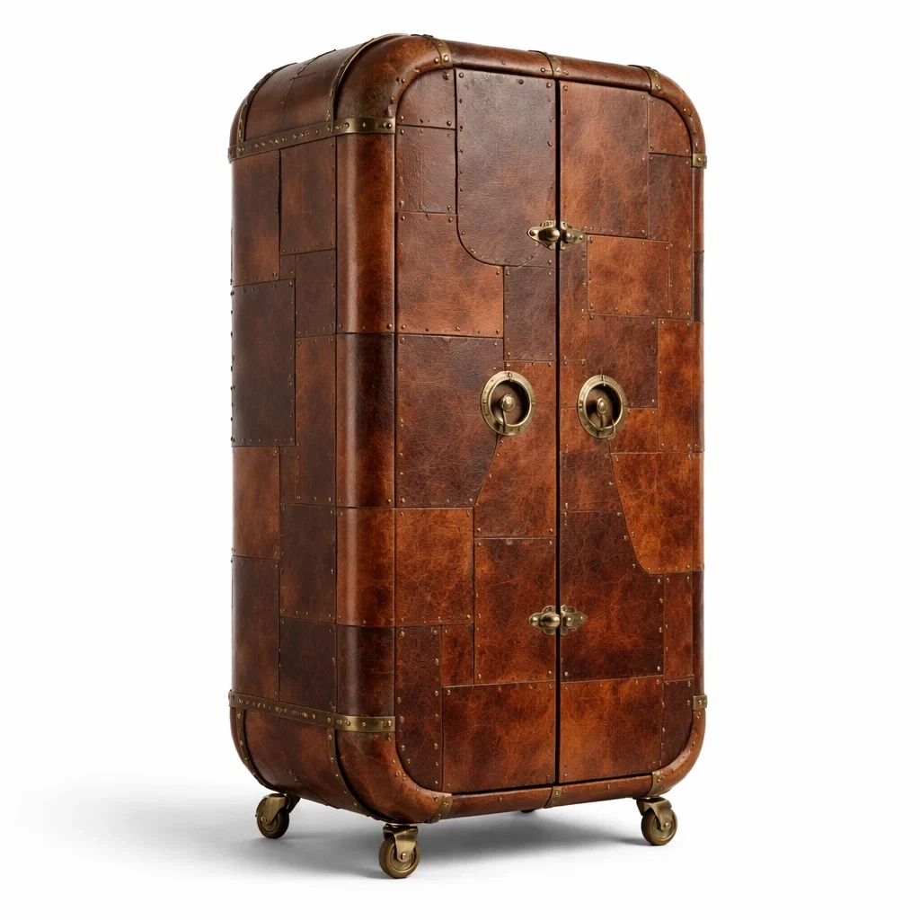 Retro Leather Storage Wardrobe Cabinet-NestSolara