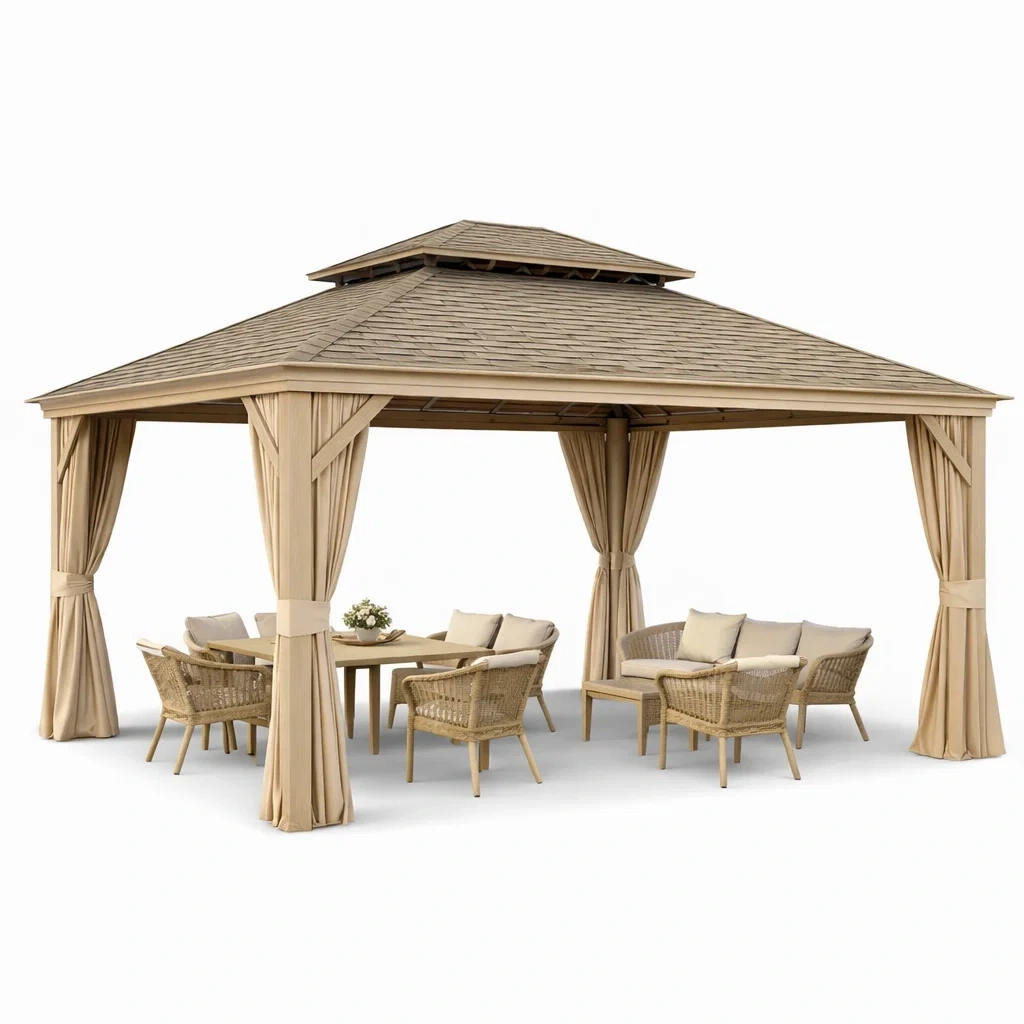Large Wooden Patio Dining Gazebo-UrbanLoria