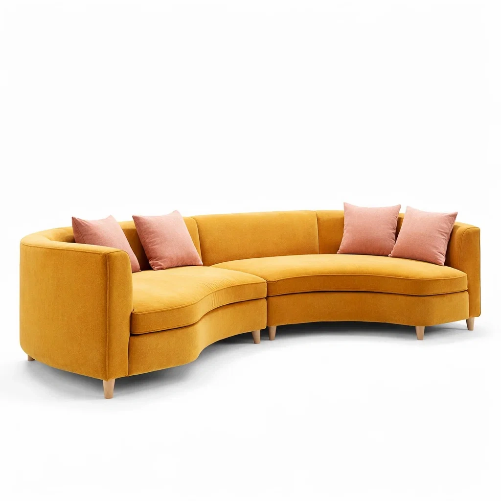 Yellow Velvet Curved Sectional Sofa-UrbanLoria