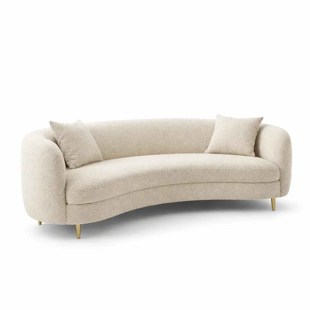 Cream Boucle Curved Sofa-UrbanLoria