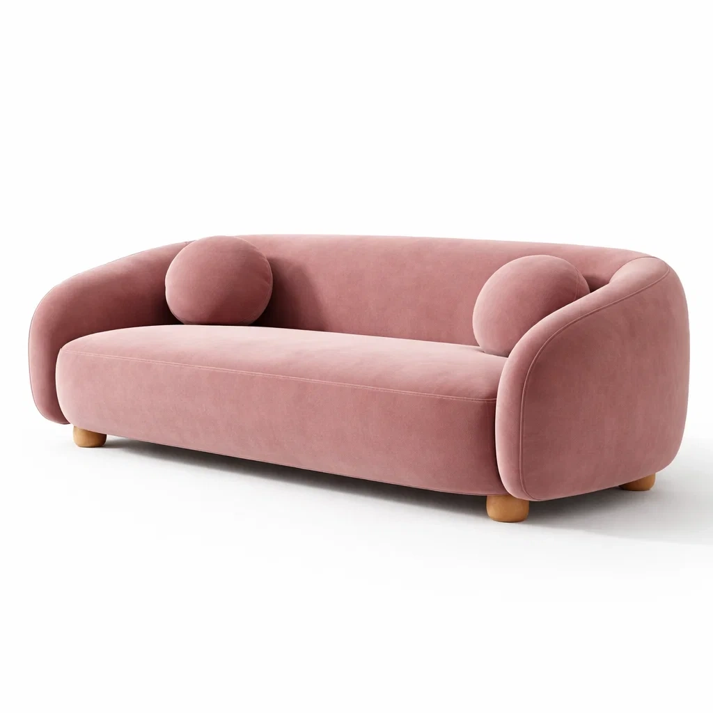 Pink Velvet Curved Sofa-UrbanLoria