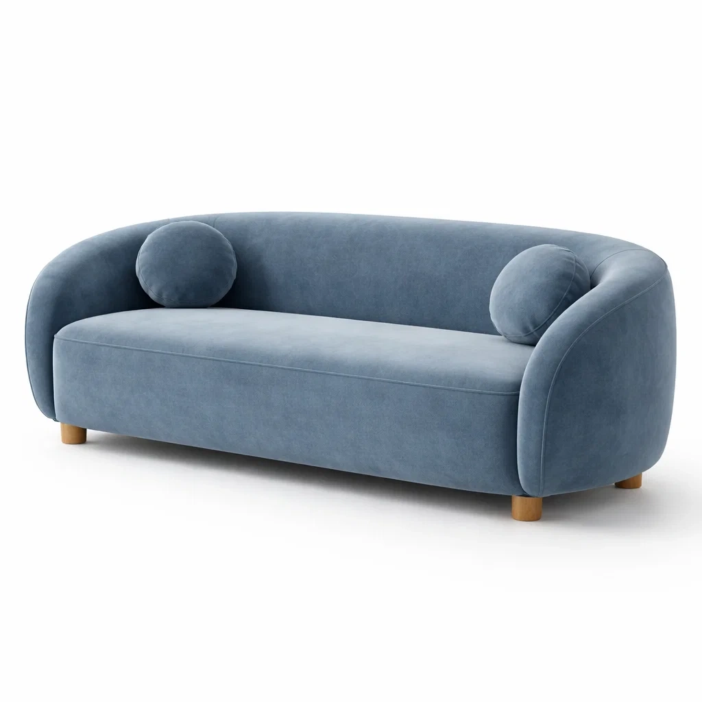 Light Blue Velvet Curved Sofa-UrbanLoria