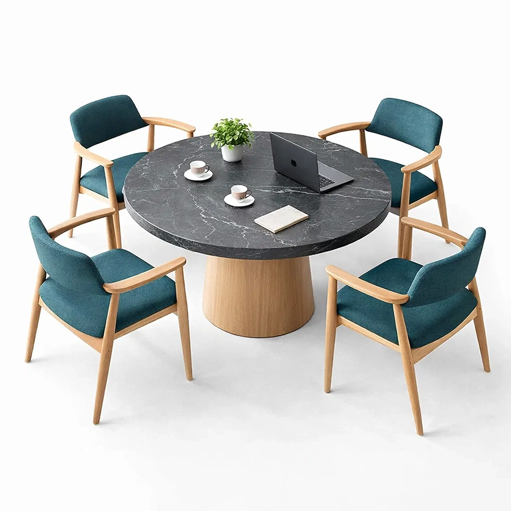 Black Marble Round Dining Table Set-UrbanLoria
