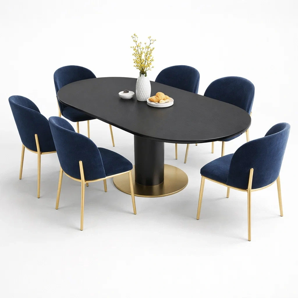 Black Oval Dining Table Set-UrbanLoria