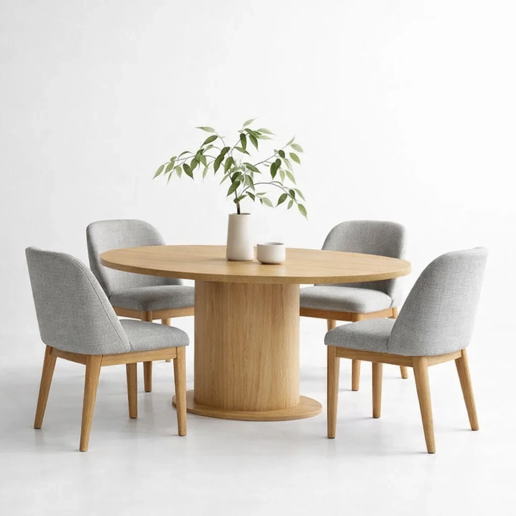 Beige Wood Round Dining Table Set-UrbanLoria