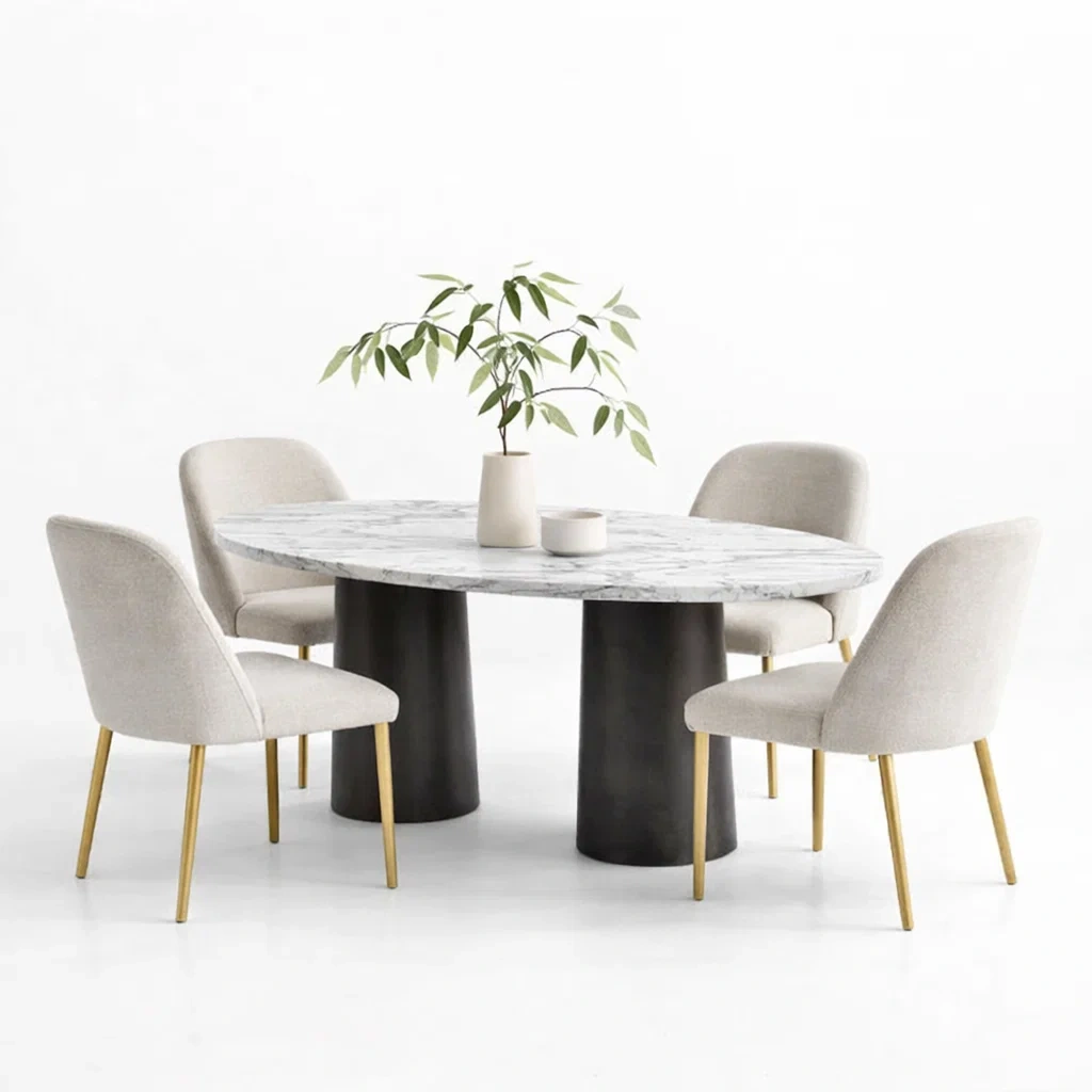 White Marble Round Dining Table Set-UrbanLoria