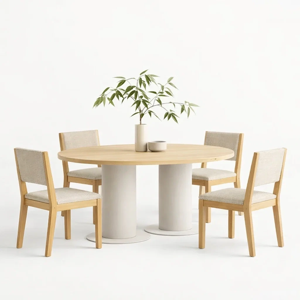 Beige Wood Round Dining Table Set-UrbanLoria