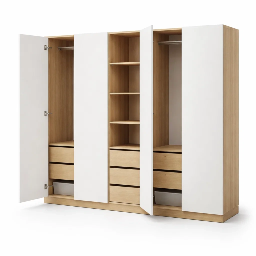 White Wood Multi Door Wardrobe-UrbanLoria