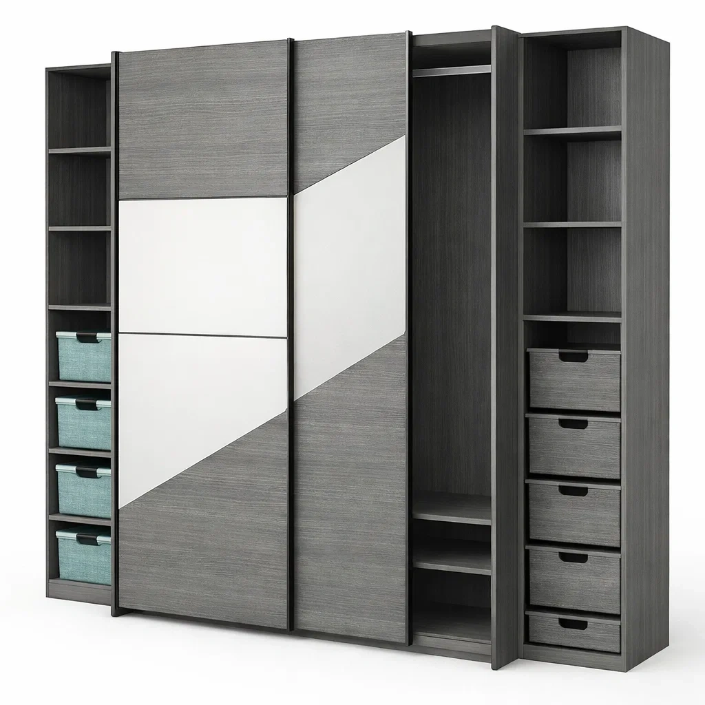 Gray Sliding Door Wardrobe-UrbanLoria