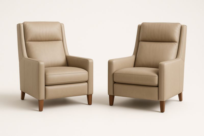 Fauteuils en Cuir Polyuréthane Beige avec Pieds en Bois