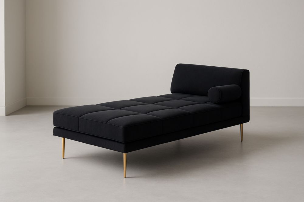 Chaise Longue Tissu Noir avec Pieds en Métal