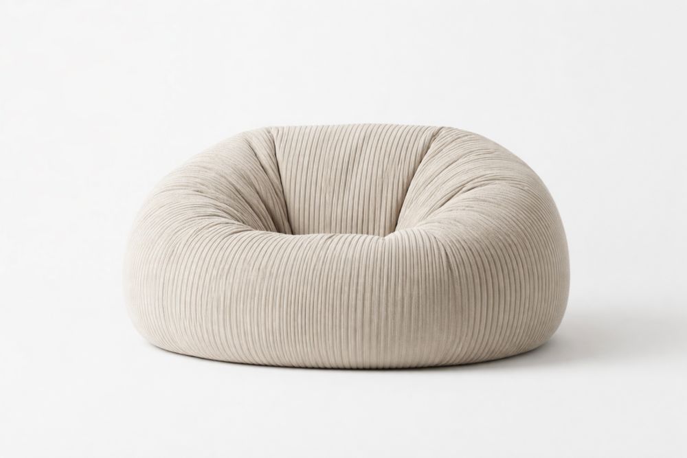 Fauteuil poire beige en tissu côtelé