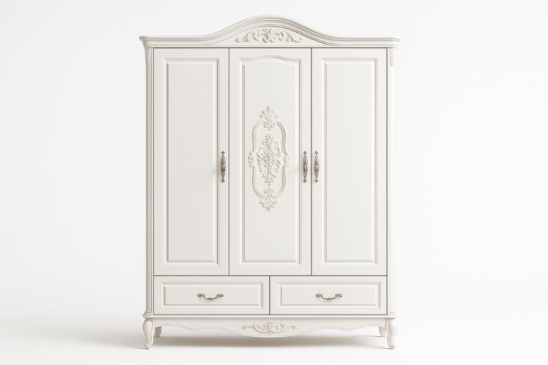 Armoire trois portes en bois sculpté Blanc
