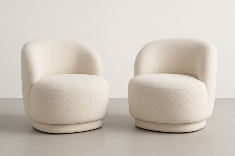 Paire de Fauteuils Ronds en Tissu Bouclette