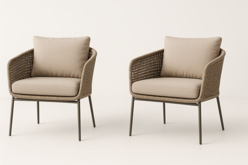 Lot de 2 fauteuils en rotin synthétique et acier beige