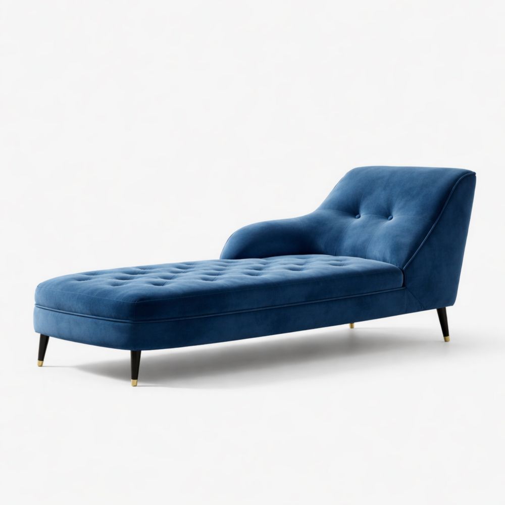 Chaise longue en velours bleu