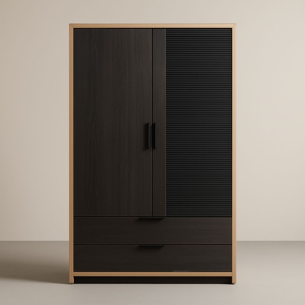 Armoire en bois avec cadre en métal noir 2 portes 2 tiroirs 180x90x50 cm