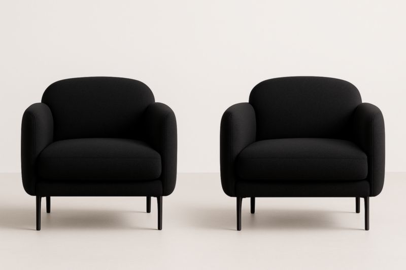 Lot de 2 fauteuils en tissu noir avec pieds en métal