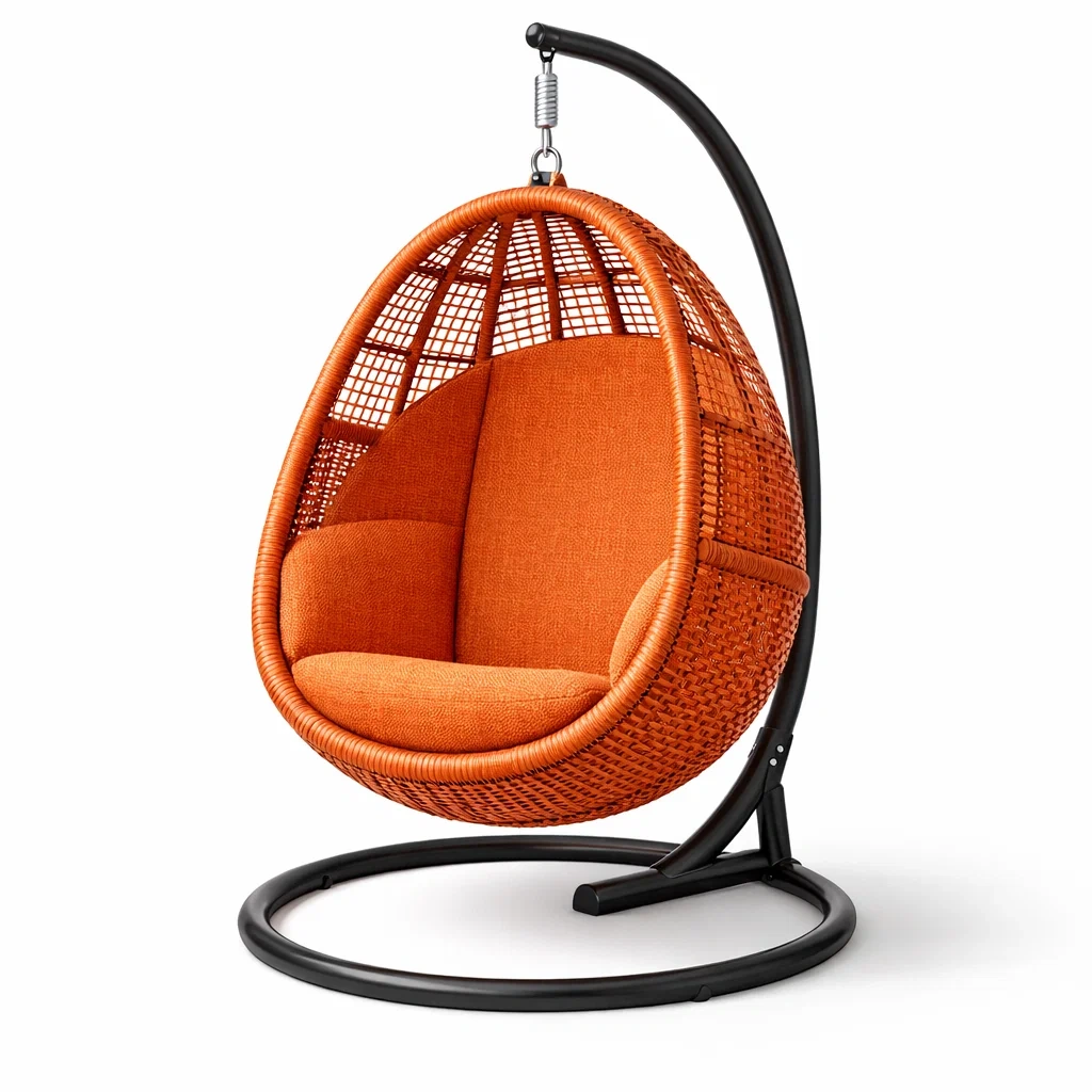 Eiförmiger hängesessel mit gestell aus polyrattan orange 105x105x195 cm-LIVINGCRAFTPRO