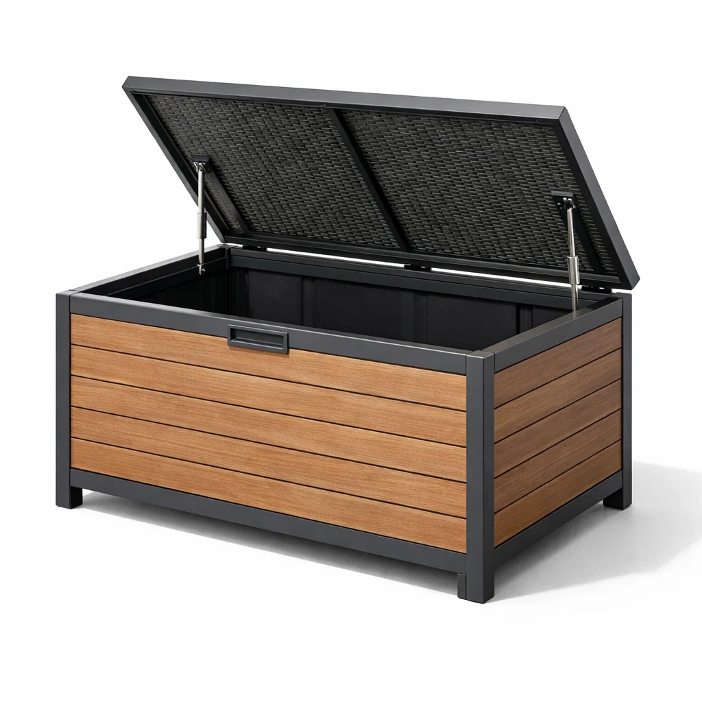 Gartenaufbewahrungsbox aus aluminium und holz braun schwarz-LIVINGCRAFTPRO