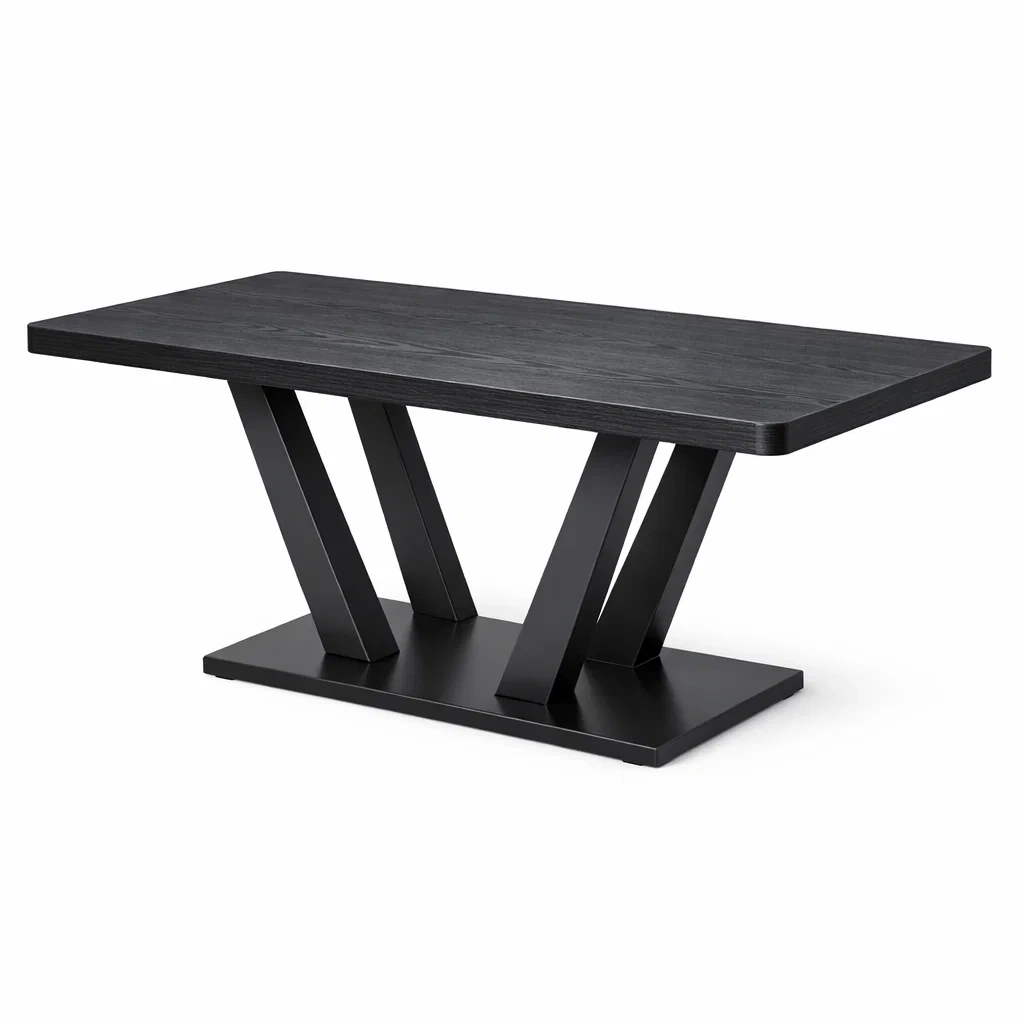 Esstisch rechteckig mit holzfurnier und metallgestell schwarz 180x90x75 cm-FURNISHELITECO