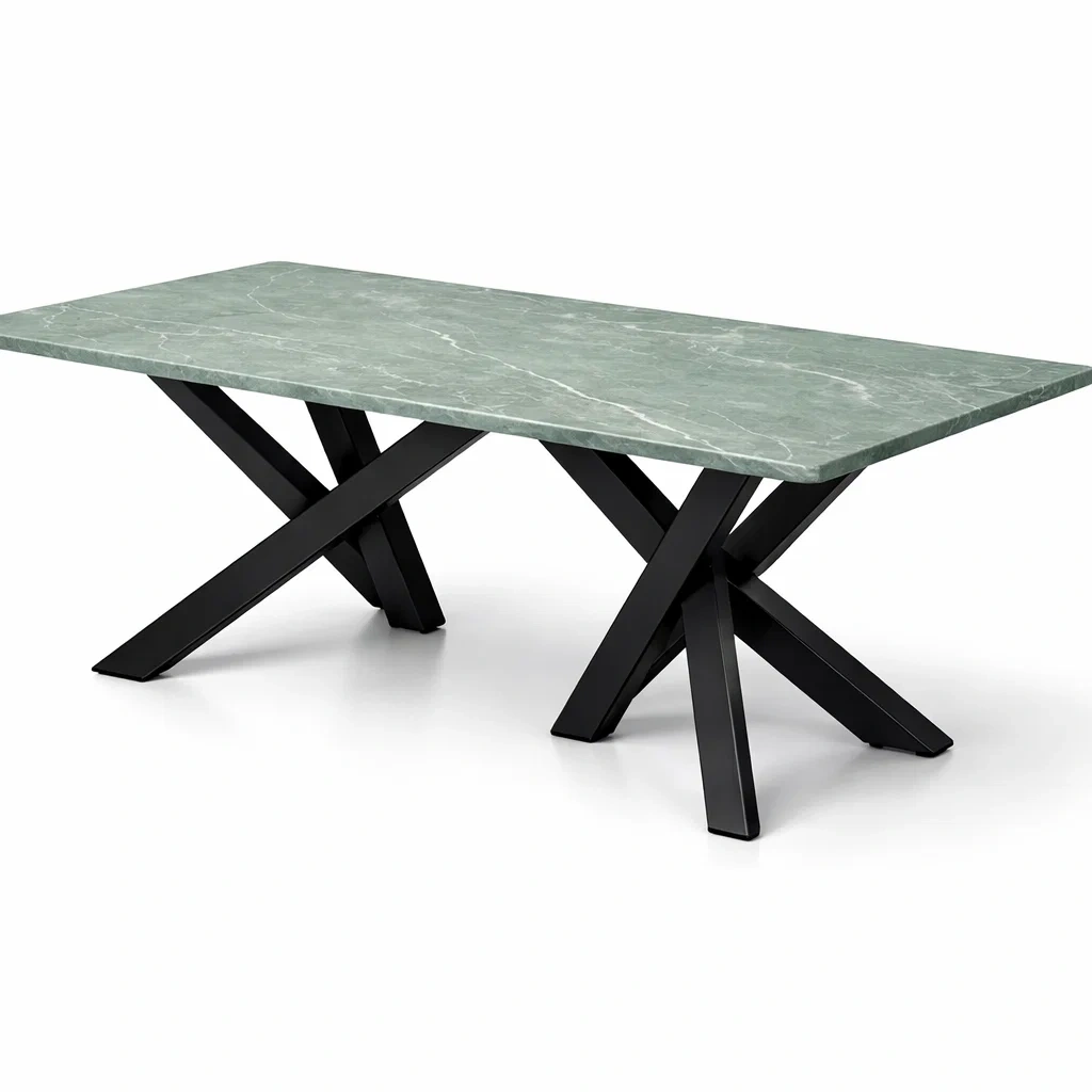 Esstisch rechteckig mit marmorplatte grün und metallgestell schwarz-FURNISHELITECO