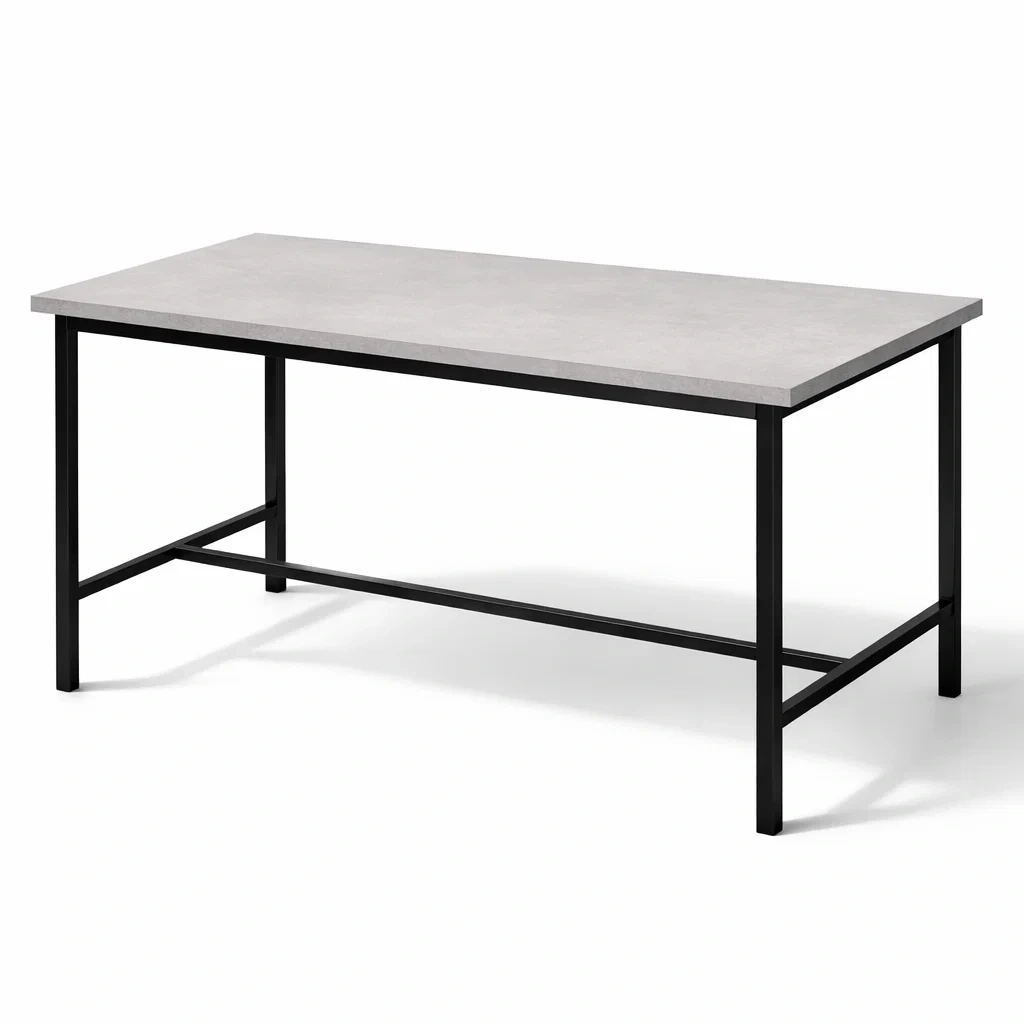 Esstisch rechteckig mit faserplatte in betonoptik und metallgestell 140x70x75 cm-FURNISHELITECO