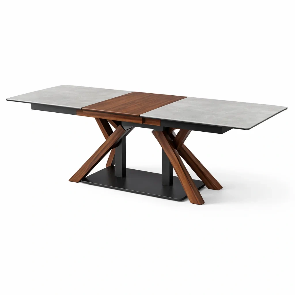 Esstisch aus mdf und keramik mit metallgestell grau nussbaum-FURNISHELITECO