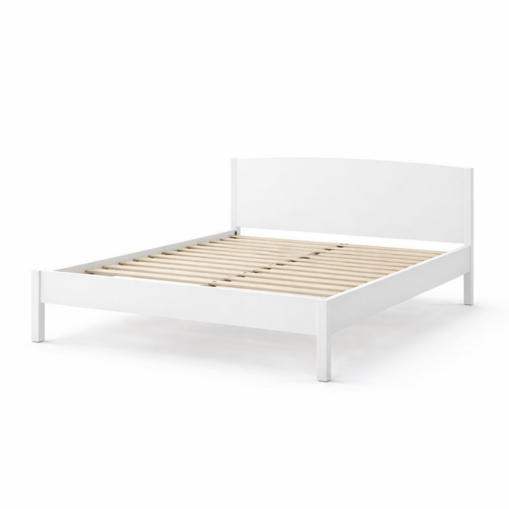 Lit double en bois blanc avec lattes de hêtre 140x200 cm-Hemloxyn