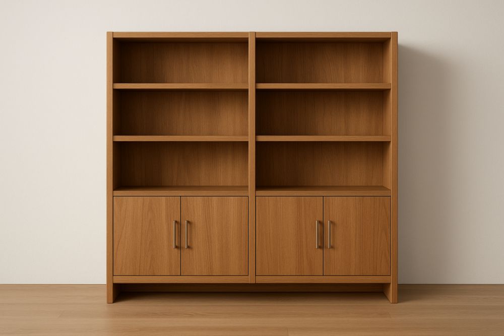 Bibliothèque en bois MDF avec étagères et portes doubles hauteur 180 cm largeur 150 cm-Hemloxyn