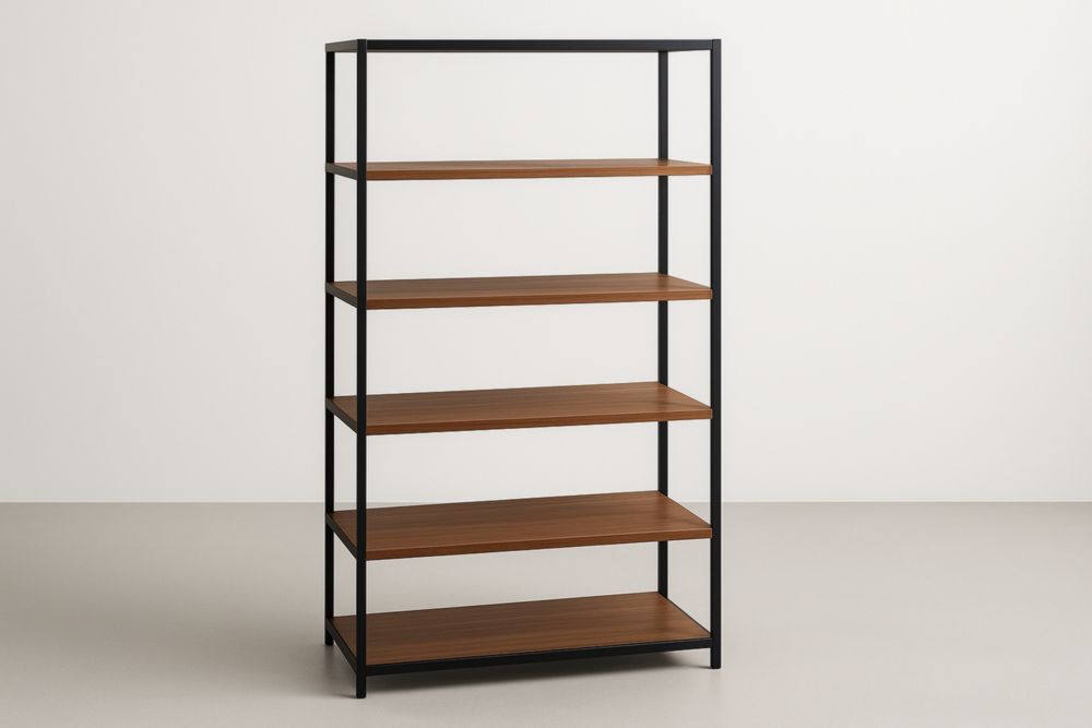 Bibliothèque en acier noir et panneaux de particules bois à 5 niveaux 80x30x160 cm(L×l×H)-Hemloxyn