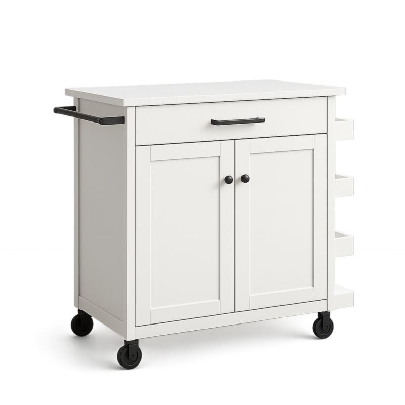 Chariot de Cuisine Blanc Bois MDF avec Roues et Poignée-Junixwood