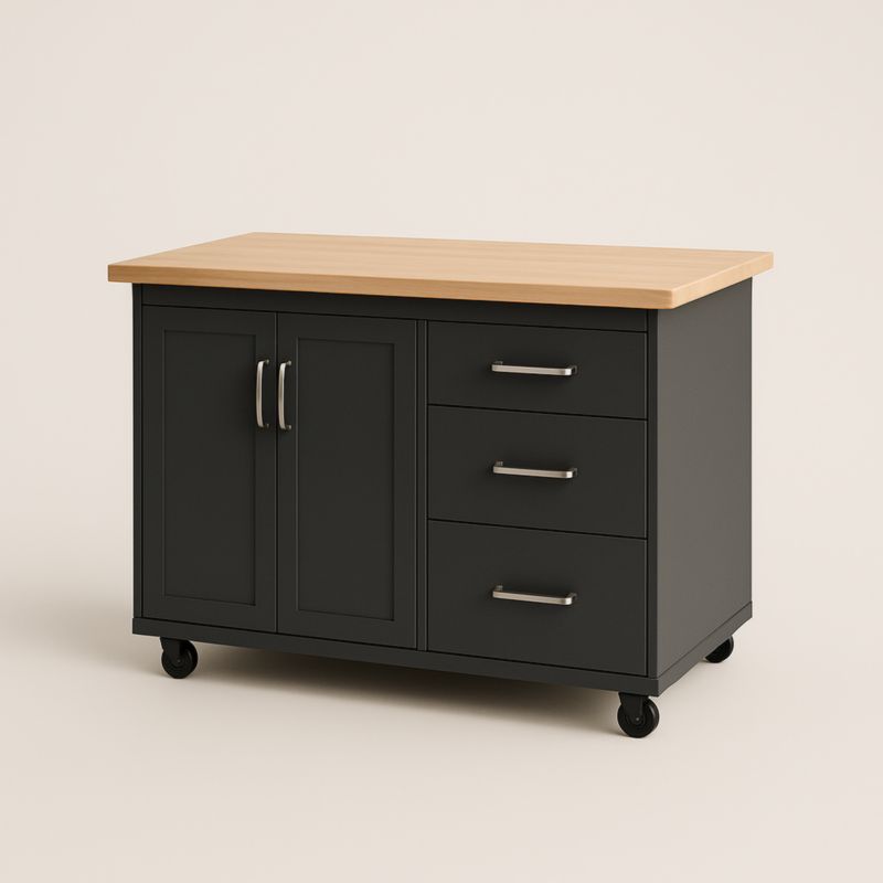 Chariot de Cuisine Bois Métal 3 Tiroirs Noir-Junixwood