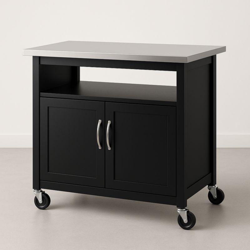 Chariot de Cuisine en Métal Noir avec Plateau en Acier Inoxydable 90x60x90cm-Junixwood